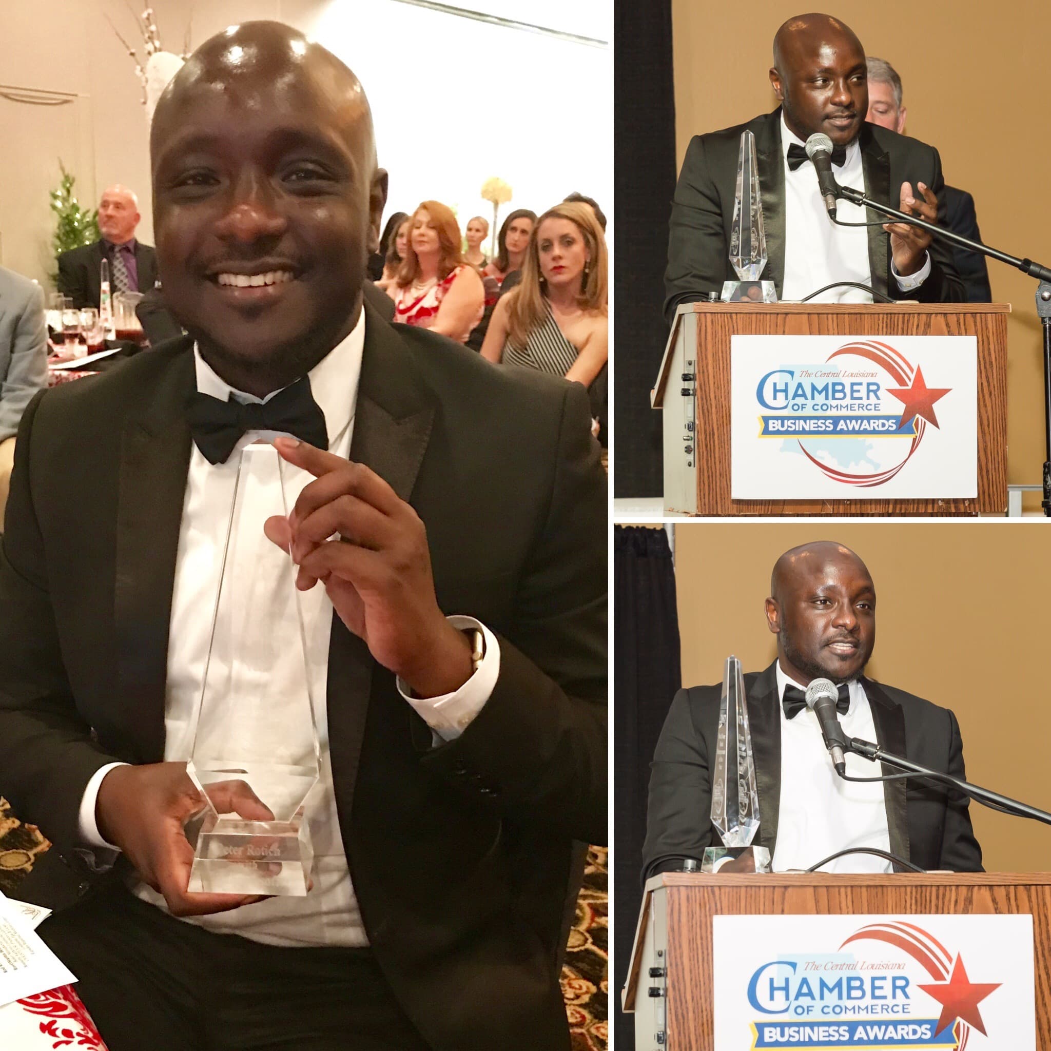 Peter Rotich accepting a Central Louisiana Chamber of Commerce business award